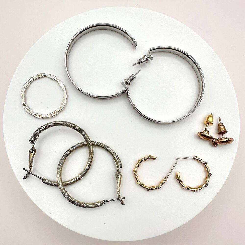Vintage Y2K Hoop & Stud Earrings Ring Set Women's Classic Fashion Retro Jewelry